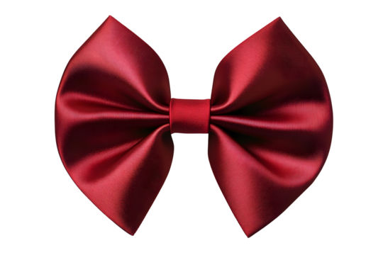 Smooth, shiny maroon bow. Center knot highlights symmetric shape on transparent background backdrop