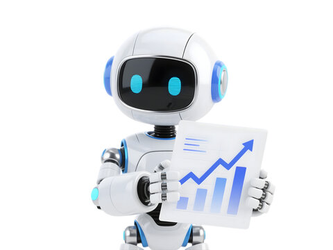 Happy robot. 3d ai character, chat bot mascot isolated on transparent background, GPT chatbot icon. Artificial intelligence, trendy technology, support service, funny automation computer