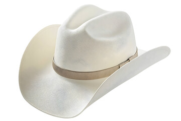 Classic light-colored cowboy hat with tan band. Wide brim and tall crown for a traditional western look, isolated on transparent background