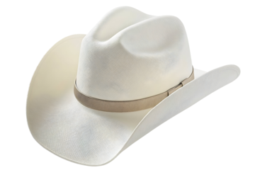 Classic light-colored cowboy hat with tan band. Wide brim and tall crown for a traditional western look, isolated on transparent background