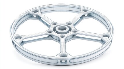 3D Wireframe Model of a Precision Engineered Mechanical Wheel Design for Technical Illustration