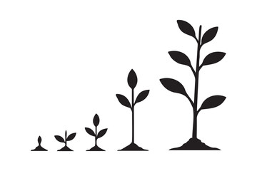 Obraz premium Minimalist plant growth symbol black silhouette vector outline on white Background 