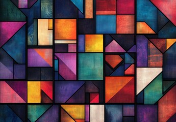 Fototapeta premium Vibrant Abstract Geometric Pattern with Colorful Shapes and Textures