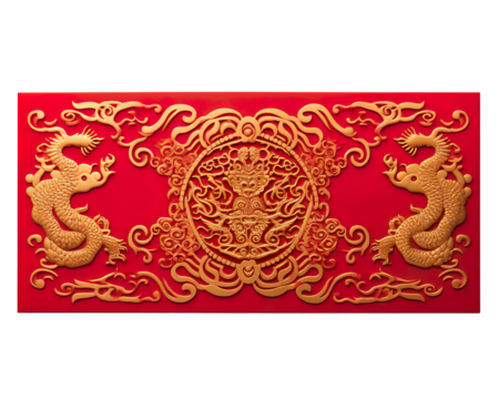chinese new year Red and gold envelope greeting card on a transparent background