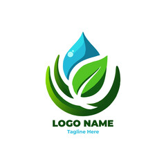Fototapeta premium Eco design concept logo with green leaf symbol representing renewable clean planet energy conservation and zero waste packaging