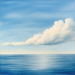 Obraz premium A serene ocean view with calm waters and fluffy clouds offers a peaceful escape into nature's soothing embrace