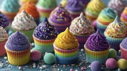 Adorable mini cupcakes with vibrant buttercream frosting - cute treat sweet flower