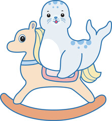 Cute Seal vector icon. Funny baby Seal animal series stock illustration. Life of fluffy Seal designs.