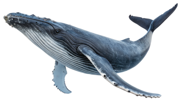 Full,a humpback whale, isolated transparent background