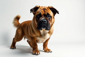 Obraz premium Imposing mastiff, alert expression, pure white backdrop, background, alert