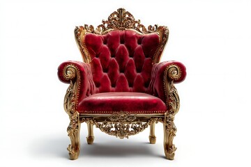 Red gold antique throne on white royal baroque armchair with luxury velvet ornate details  
