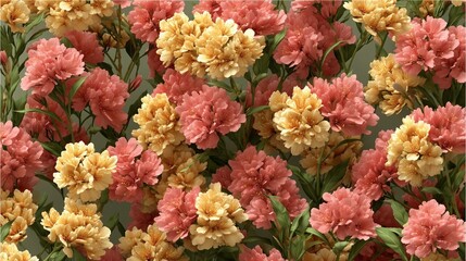 A captivating flower wall featuring perfectly uniform blooms in a trendy, realistic color palette. Ideal for sophisticated and stylish backgrounds.