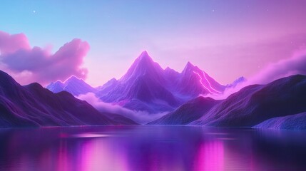 Majestic Mountain Landscape with Vibrant Pink and Purple Sky