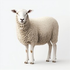 Fototapeta premium Adorable White Sheep with Fluffy Wool Against Simple Background