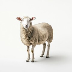 Fototapeta premium Charming Sheep Standing Gracefully Against Plain White Background