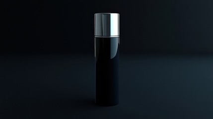Luxurious black bottle on black background presenting a modern and elegant design ideal for premium skincare products