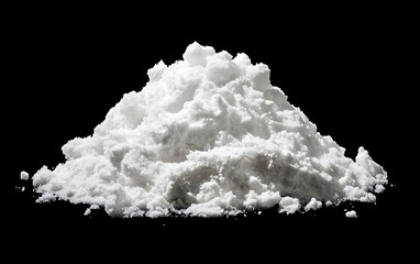 White Powder Pile Isolated on Black Background