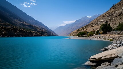 Fototapeta premium Turquoise Lake Serenity High Mountain Valley with Pakistan.