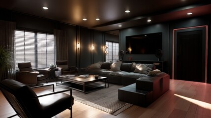 Fototapeta premium The interior of the home theater in a modern luxury home.