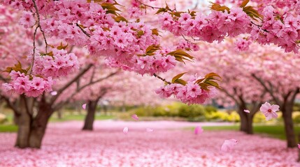 Pink Cherry Blossoms Blanket a Park