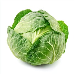 Fototapeta premium Fresh Green Cabbage Head Isolated on White Background for Cooking