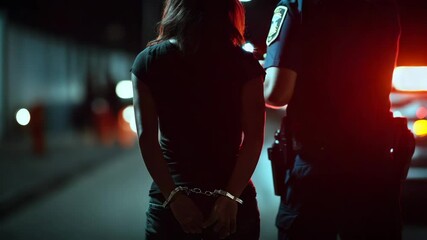 Woman getting arrested and handcuffed