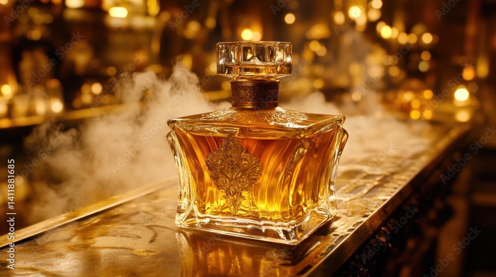 Aufkleber elegant perfume bottle positioned on a table showcasing a classy design with distinctive features an