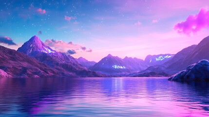 Obraz premium Serene Landscape with Majestic Mountains and Colorful Sky Reflections