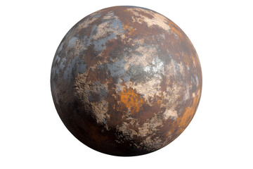 A steel ball with a rough surface on a transparent background