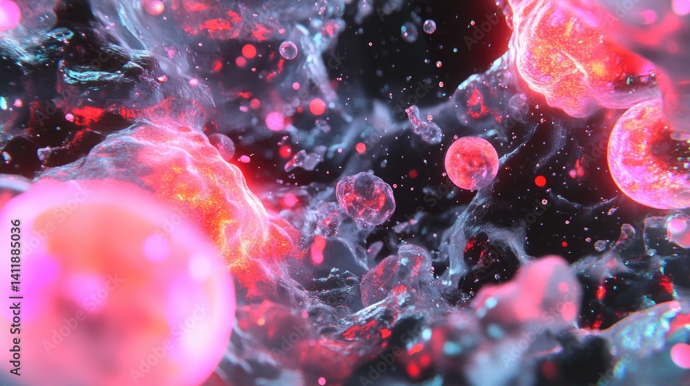 Poster abstract microscopic view of colorful cells in cosmic space