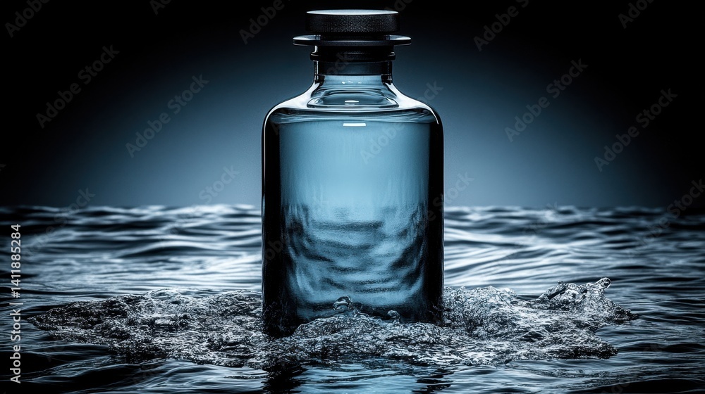 Poster bottle of water surrounded by color splash in high contrast pop art style creating a dynamic visual 