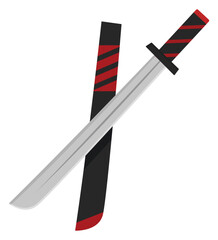Katana sword and sword scabbard flat icon isolated on white background.