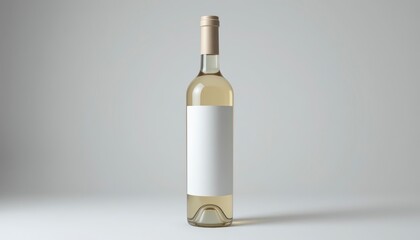 Single White Wine Bottle Mockup with Blank Label on Light Gray