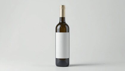 Single White Wine Bottle With Blank Label On Gray Background