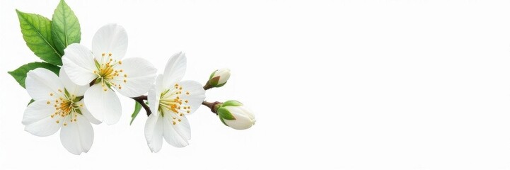 Fototapeta premium Delicate white jasmine blossoms, watercolor painted, isolated on white , white flower, pretty, botanical
