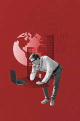 Poster sketch image vertical collage of happy real estate agent man girl sit office apartment...