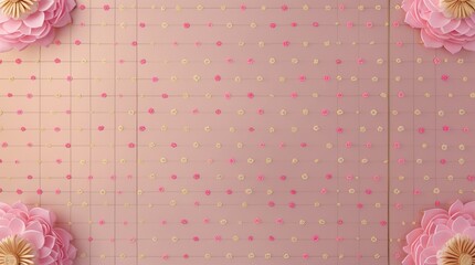 A grid of pink confetti with floral corners, ideal for party or celebration themes.