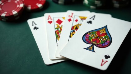 Obraz premium Four aces fanned out, showing intricate details , fan, arrangement