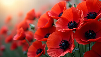 Fototapeta premium Featuring vibrant Memorial Day red poppies artistically arranged to symbolize sacrifice and national remembrance with refined color harmony and elegant composition for premium photo stock use in Phot