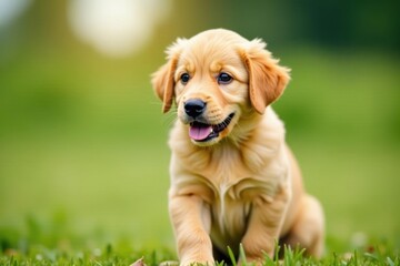 Golden retriever puppy, ears up, playful pose , retriever, canine