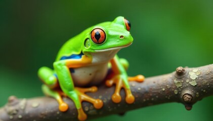 Green tree frog perched on white, vibrant skin, closeup, creature, photography