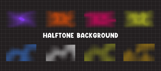 Halftone dotted with various color frame background vector collection. Colorful pattern dots Halftone faded gradient texture. Dotted abstract halftone frame background