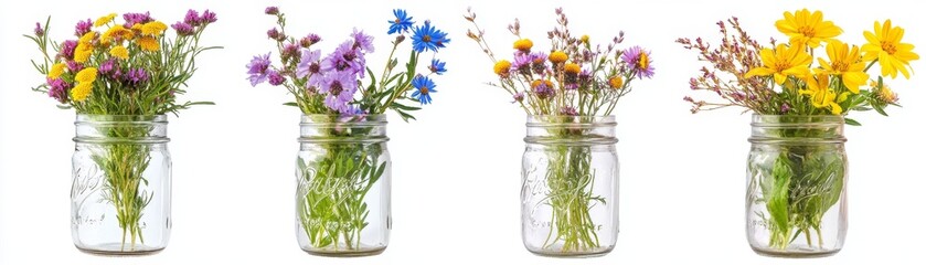 Obraz premium Colorful Wildflower Arrangements in Glass Jars (1)