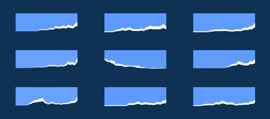 Fototapeta premium Blue torn ripped paper edge border frame vector set collection. Paper ripped corners, borders, and frames. Torn paper ripped edge shape for banners, certificates, invitations, and covers design