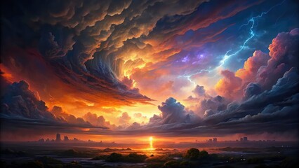 Dramatic Sunset Cloudscape, Stormy Sky, Colorful Light, Bokeh Photography, Nature Photography