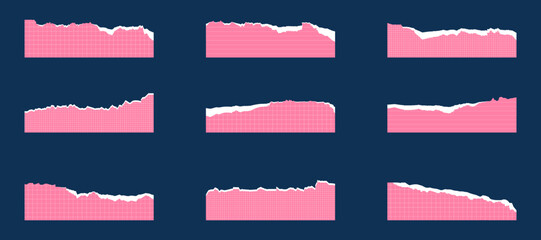 Obraz premium Pink torn ripped paper edge border frame vector set collection. Paper ripped corners, borders, and frames. Torn paper ripped edge shape for banners, certificates, invitations, and covers design