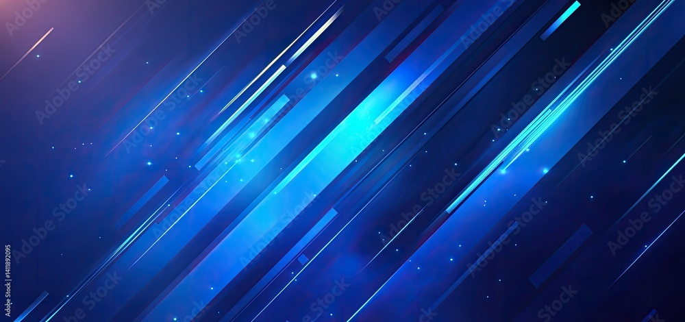 Poster abstract backdrop featuring diagonal blue stripes with glowing particles design