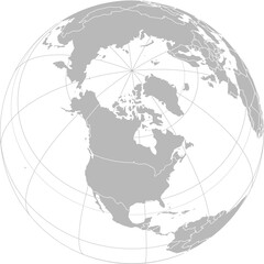 World vector map with country boundaries and graticules (Canada-centered view, orthographic projection, PPT-compatible & fully editable)