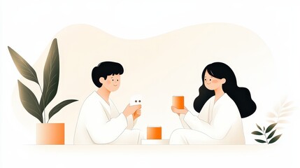 Two women sitting together drinking tea and engaged in an intimate conversation in a cozy well decorated domestic setting with plants and other home accents conveying a sense of comfort