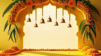 A beautifully designed mandap arch backdrop, ideal for wedding or traditional Indian ceremonies.